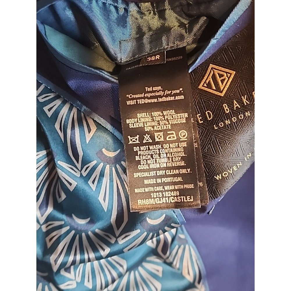 Men's Ted Baker London Sz. 38R Blazer sport Coat Wool Super 110's 2 Button Navy - Picture 4 of 15